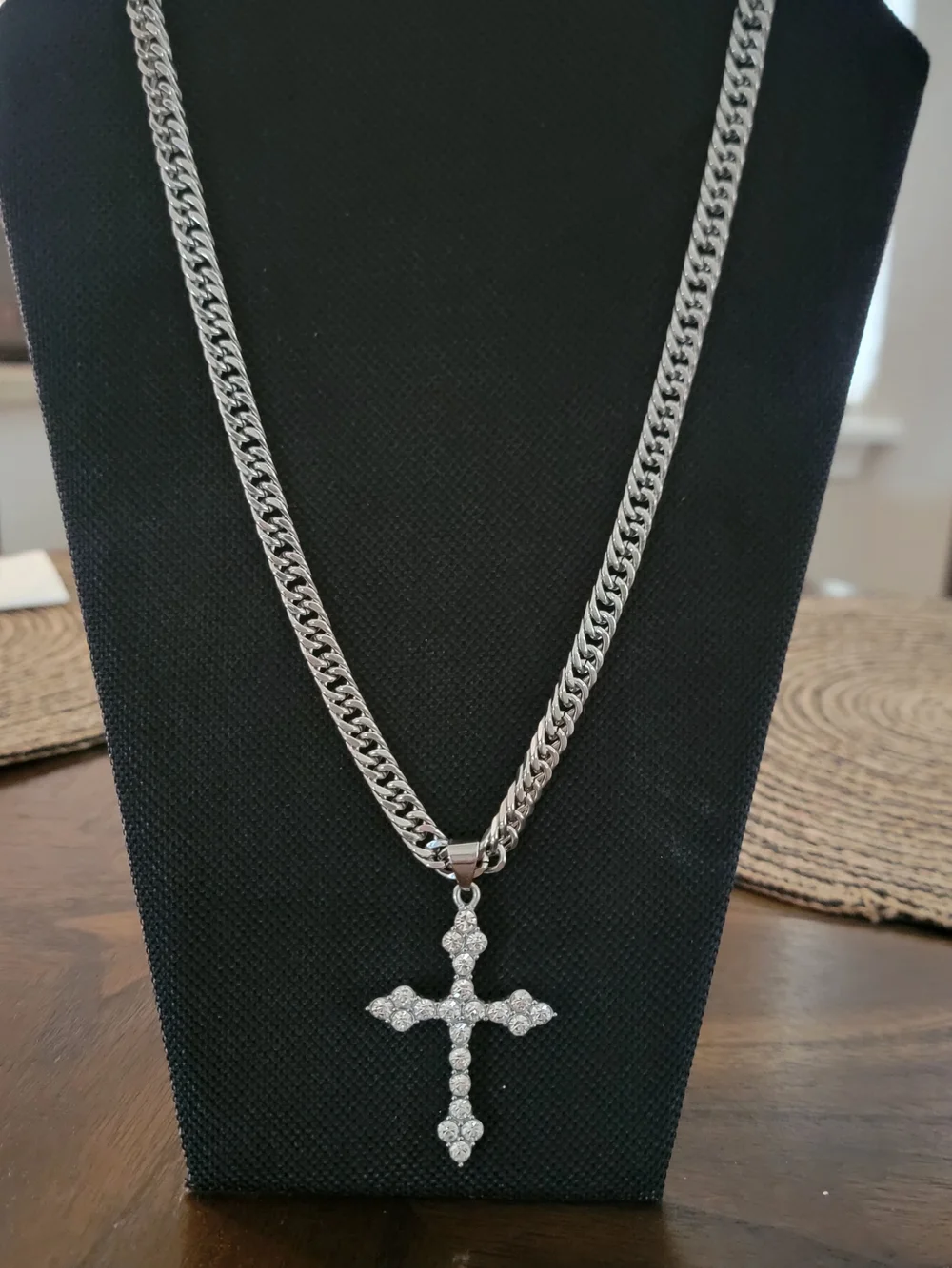 Sterling Silver Crystal Cross Pendant Steinless Steelchain23